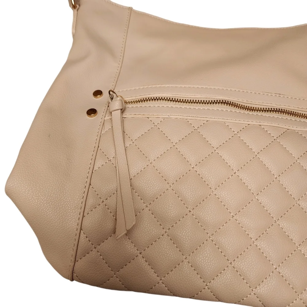 Quilted White Sand Hobo Bag
